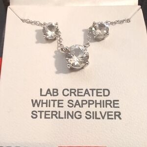 Sterling Silver White Sapphire Necklace and Earrings Set